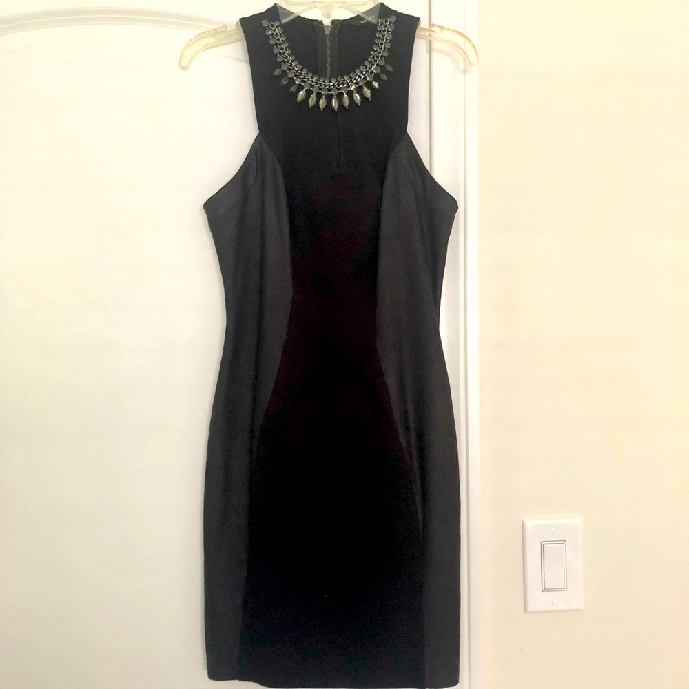 Guess Bodycon Dress Sz 0/2 Black Faux Leather